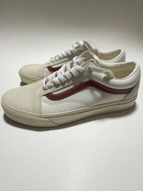 VANS Old Skool Vintage Pop Suede Leather Sneakers Cream/Red .MEN 7.5 WOMEN 9